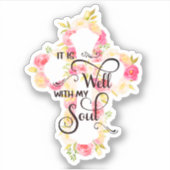 Sticker Croix florale rose et jaune (Devant)