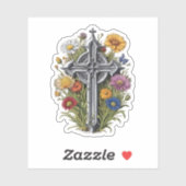 Sticker Croix gothique avec Fleur sauvage (Feuille)