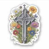 Sticker Croix gothique avec Fleur sauvage (Devant)