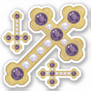 Sticker Croix parées avec Faux Améthystes & Perles -