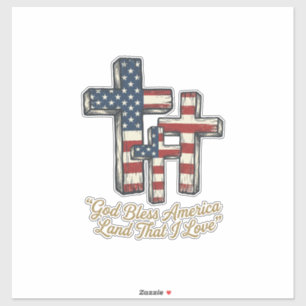 Sticker Croix patriotique Dieu bénisse l'Amérique Concepti