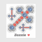 Sticker Croix "patriotique" Faux Sapphire-Ruby-Argent - (Feuille)