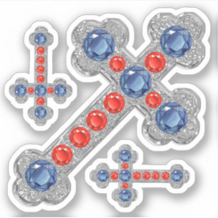 Sticker Croix "patriotique" Faux Sapphire-Ruby-Argent -