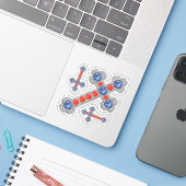 Sticker Croix "patriotique" Faux Sapphire-Ruby-Argent - (Ordinateur portable avec iPhone)