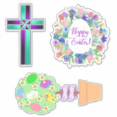 Sticker Croix Topiacée de Pâques et couronne d'oeufs flora (Devant)