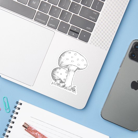 Sticker Croquis de champignons (Ordinateur portable avec iPhone)