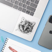 Sticker Croquis de chat Tabby (Ordinateur portable avec iPhone)