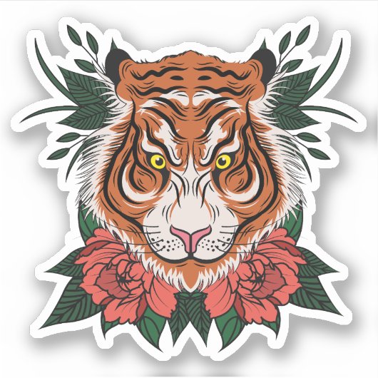 Sticker Croquis de tigre de couleur classique (Devant)