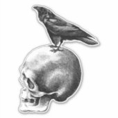 Sticker Crow assis sur le crâne humain gode Art (Devant)