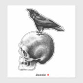Sticker Crow assis sur le crâne humain gode Art (Feuille)