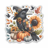 Sticker Crow Whimsical avec Citrouilles et tournesols (Devant)