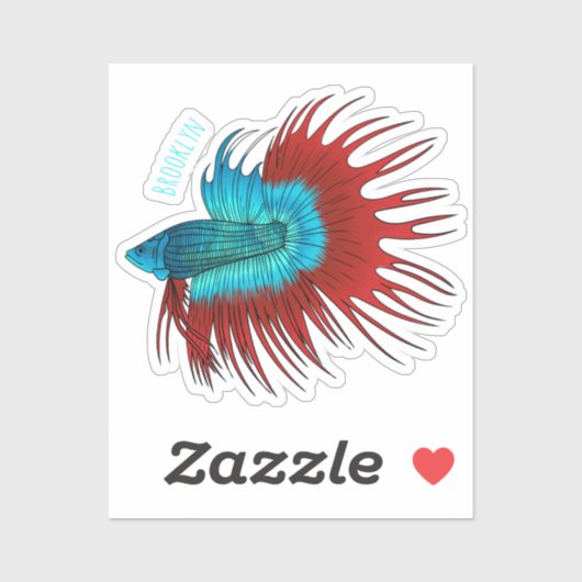 Sticker Crowntail betta fish dessin animé (Feuille)