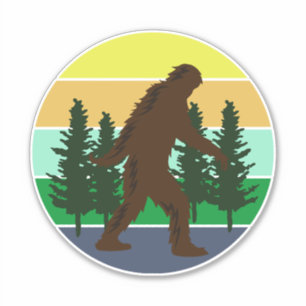 Sticker Croyant Sasquatch   Bigfoot Vintage Coucher de sol