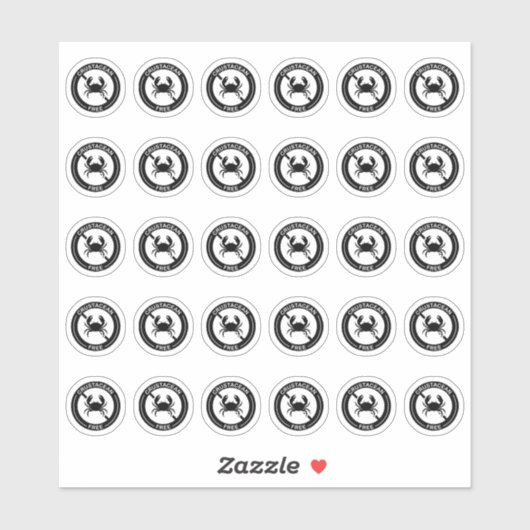 Sticker Crustacean Free Wedding Place Card Food Allergy (Feuille)