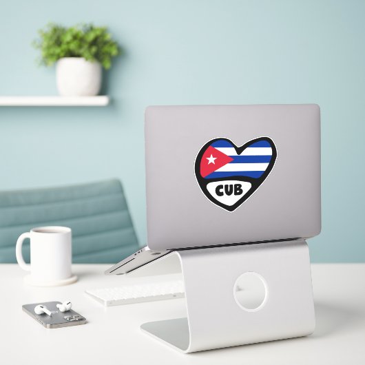 Sticker Cuba Code du pays Coeur du drapeau, CUB (Ordinateur portable sur le bureau)