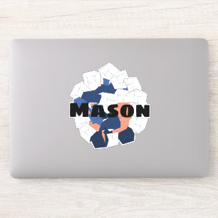 Sticker Cubes Abstraits Géométriques Bleu Orange Nom Perso