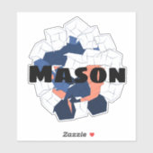 Sticker Cubes Abstraits Géométriques Bleu Orange Nom Perso (Feuille)
