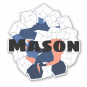 Sticker Cubes Abstraits Géométriques Bleu Orange Nom Perso (Devant)