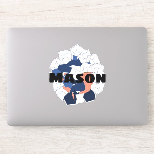 Sticker Cubes Abstraits Nom personnalisé géométrique bleu  (Ordinateur)