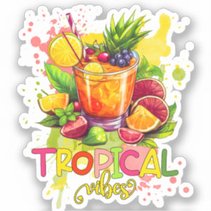 Sticker Cubes tropicaux - Vibes d'été Aquarelle Fruits
