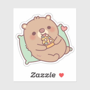 Sticker Cuisine Brown Ours Manger Champignons Pizza
