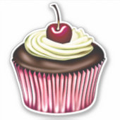 Sticker Cupcake au chocolat avec cerise sur le dessus (Devant)