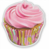 Sticker Cupcake aux fraises avec givre rose (Devant)