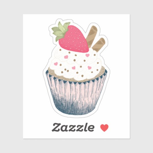 Sticker Cupcake aux fraises - Sprinkings Coeur ros (Feuille)
