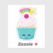 Sticker Cupcake bleu mignon avec visage Kawaii (Feuille)