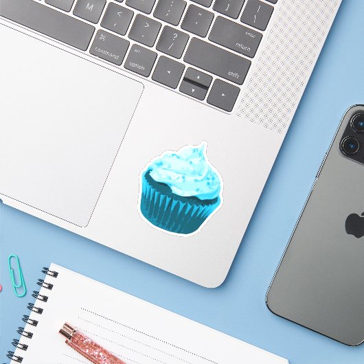 Sticker Cupcake bleu moderne (Ordinateur portable avec iPhone)