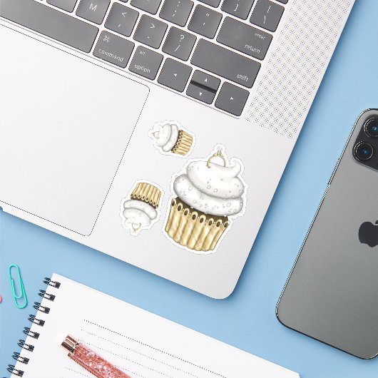 Sticker Cupcake Fiançailles doux (Ordinateur portable avec iPhone)