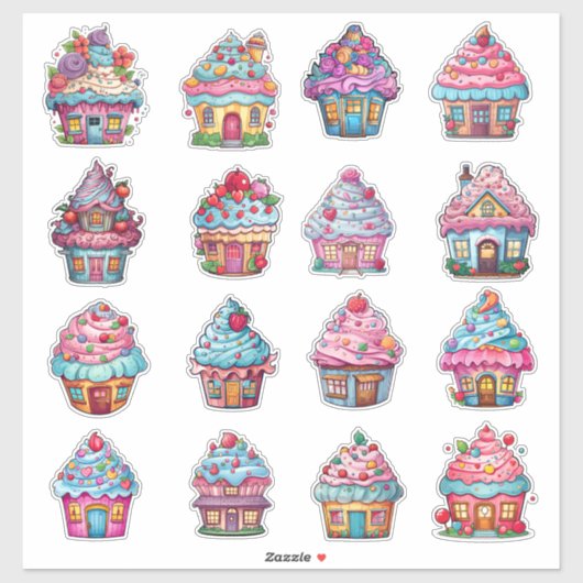 Sticker Cupcake House 16 Pack (Feuille)