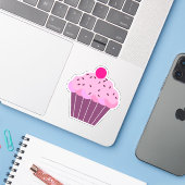 Sticker Cupcake rose et violet (Ordinateur portable avec iPhone)