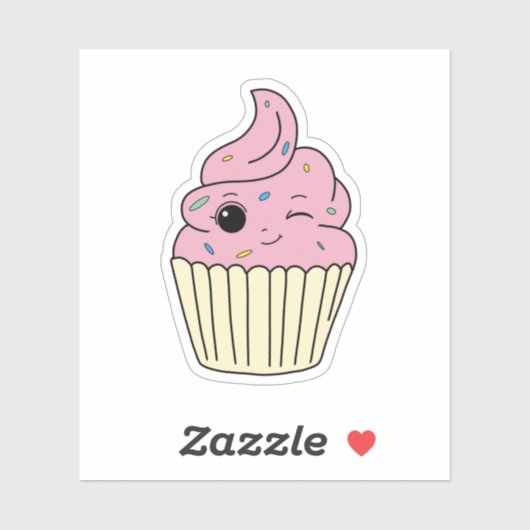 Sticker Cupcake Rose Pailleté (Feuille)