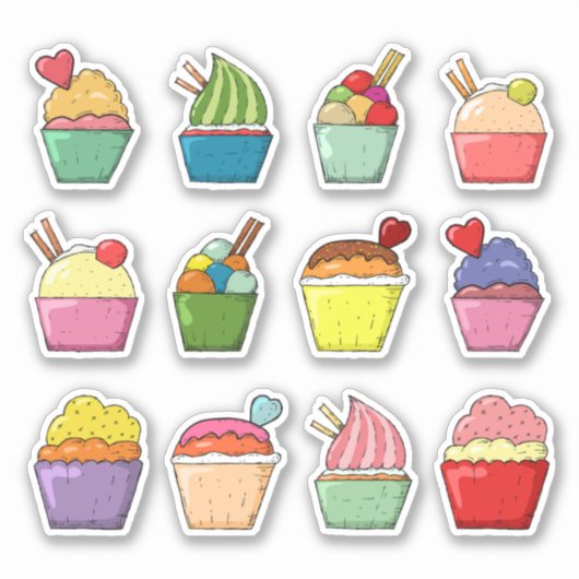 Sticker Cupcakes Dessert coloré l Scrapbook (Devant)
