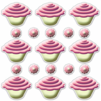 Sticker Cupcakes rose Anniversaire