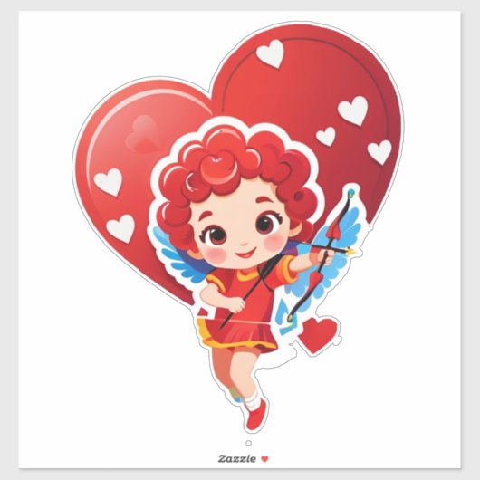 Sticker Cupidon mignon avec arc et flèche (Feuille)