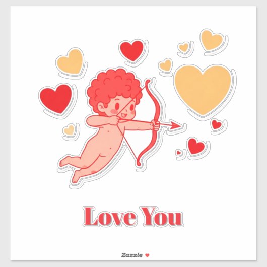 Sticker Cupidon mignon avec arc et flèche (Feuille)