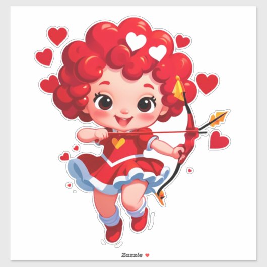 Sticker Cupidon mignon avec arc et flèche (Feuille)