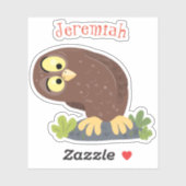 Sticker Curieux et drôle dessin animé de chouette brune (Feuille)