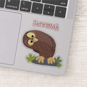 Sticker Curieux et drôle dessin animé de chouette brune