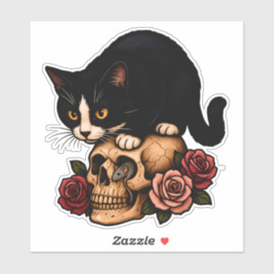 Sticker Curiosité et crâne – Chat et Souris