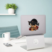 Sticker Curiosité et crâne – Chat et Souris (Ordinateur portable sur le bureau)