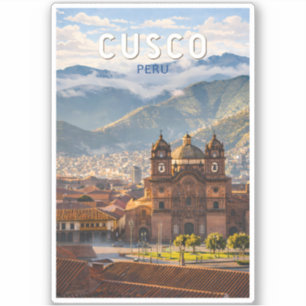 Sticker Cusco Pérou Illustration Voyage Art Vintage