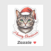 Sticker Custom Cute Christmas Cat with Santa Hat (Feuille)