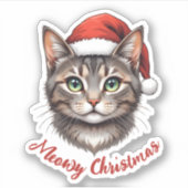 Sticker Custom Cute Christmas Cat with Santa Hat (Devant)