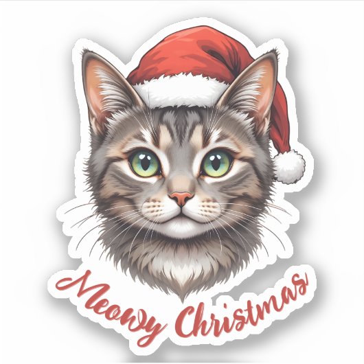 Sticker Custom Cute Christmas Cat with Santa Hat (Devant)