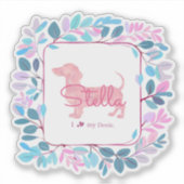 Sticker Custom Pastel Pink Dachshund with Botanical Wreath (Devant)