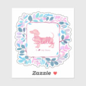 Sticker Custom Pastel Pink Dachshund with Botanical Wreath (Feuille)