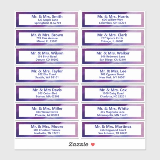 Sticker Custom Purple Blue Bar Mitzvah Adresse d'invité (Feuille)